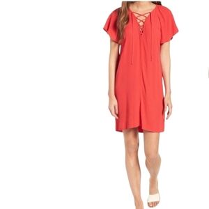 Madewell Flutter Sleeve Cherry Red Shirt Dress
